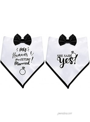 Xuniea 2 Pieces My Humans are Getting Married she Said yes Pet Bandana Collar Wedding Dog Bandana Pet Bandana Engagement Gift Adjustable Formal Pet Bowtie Collar Neck Tie for Dogs and Cats