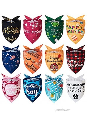 Yespet Dog Birthday Bandanas for Large Dogs 12 pieces Holidays Wedding Summer Pets Bandana Hawaii Easter Halloween Thanksgiving Independence Christmas Valentine St. Patrick's Day Scarf