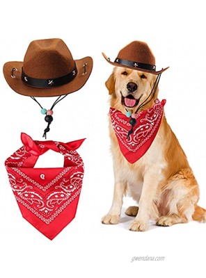 Yewong Pet Cowboy Costume Accessories Dog Cat Pet Size Cowboy Hat and Bandana Scarf West Cowboy Accessories for Puppy Kitten Party Festival and Daily Wearing Set of 2 Coffee