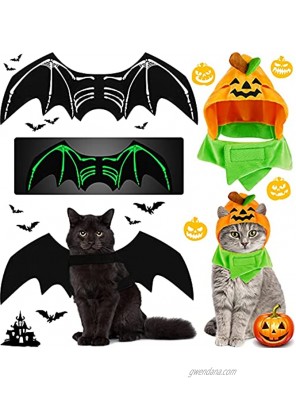 2 Pieces Halloween Pet Costumes Halloween Cat Bat Costume with Night Fluorescence and Halloween Pet Pumpkin Hat for Pet Cat and Small Dog Halloween Party Cosplay Party Decorations