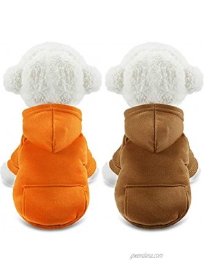 2 Pieces Winter Dog Hoodie Warm Small Dog Sweatshirts with Pocket Cotton Coat for Dogs Clothes Puppy Costume Orange Brown,S