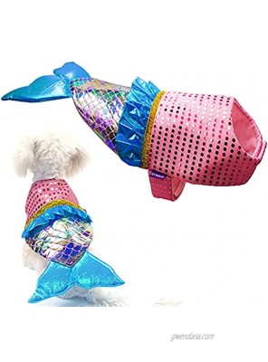 cyeollo Mermaid Dog Costumes Sequin Mermaid Clothes Doggie Cosplay for Small Dogs Party Dressing Up Pet Costumes Size S