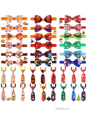 Frienda 36 Pieces Halloween Dog Neckties Thanksgiving Bow Ties Collars Cat Costume Adjustable Bowties Pet Puppies Cats Christmas Holiday and Daily Wearing Assorted Festival Theme