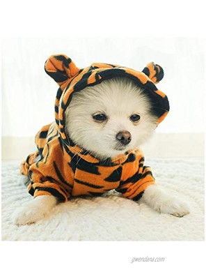 NACOCO Dog Tiger Halloween Costume Pet Cosplay Tiger Clothes Cat Hoodie Coat Dogs Warm Apparel and Pet Winter Clothes