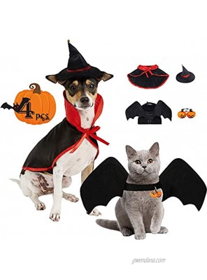 TFTSR Halloween Dogs and Cats Costumes Funny Prank Costume Vampire Cloak and Witch Hats Bat Wings with Pumpkin Bells for Medium & Large Pet 4pcs