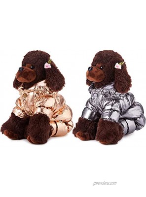 2 Pieces Winter Puppy Dog Coat Fleece Padded Pet Clothes Windproof Warm Snowsuit S Size for Small Dogs Golden and Silver