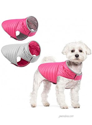 ACKERPET Reversible Dog Winter Jacket Reflective Dog Coat Waterproof Winter Pet Vest Warm Cold Weather Dog Clothes Lightweight Outdoor Apparel for Small Medium and Large DogsXS Pink&Sliver