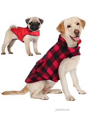 AOFITEE Reversible Dog Cold Weather Coat Waterproof British Style Plaid Winter Pet Jacket Warm Cotton Lined Vest Windproof Collar Outdoor Apparel for Small Medium and Large Dogs
