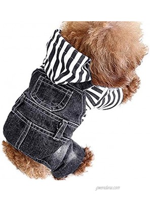 Companet Pet Clothes Pet Denim Dog Jeans Jumpsuit Overall Strip Hoodie Coat Small Medium Dogs Cats Classic Jacket Puppy Blue Vintage Washed