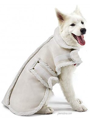 Dog Jacket Berber Fleece Winter Pet Coat Windproof Warm Dog Sweater Thick Apparelf in Beige White Color Used for Medium Large Dogs