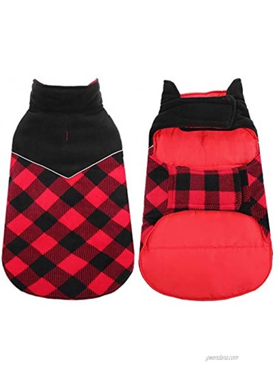 Kuoser Dog Winter Coat Reflective Cold Weather Dog Jacket Reversible British Style Plaid Dog Coat Warm Cotton Thickened Vest Windproof Outdoor Apparel for Small Medium and Large Dogs