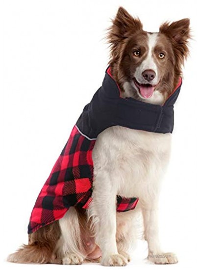 Kuoser Dog Winter Coat Reflective Cold Weather Dog Jacket Reversible British Style Plaid Dog Coat Warm Cotton Thickened Vest Windproof Outdoor Apparel for Small Medium and Large Dogs