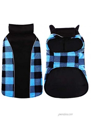 Kuoser Reversible Dog Cold Weather Coat Reflective Waterproof Winter Pet Jacket British Style Plaid Dog Coat Warm Cotton Lined Vest Windproof Outdoor Apparel for Small Medium and Large Dogs