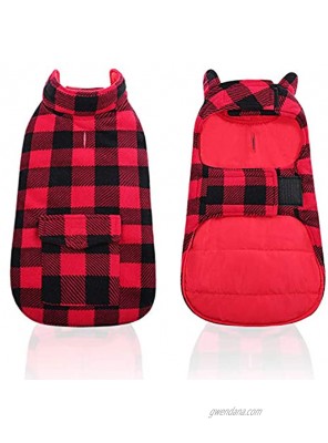 LETSQK Dog Winter Clothes Plaid Reversible Jackets for Small Medium Large Dogs Windproof Warm Vest Pets Cold Weather Coats with Pockets L