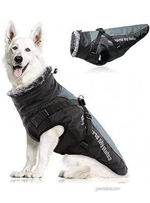 MORVIGIVE Reflective Dog Winter Jackets Waterproof Windproof Cold Weather Dog Coats with Harness & Furry Collar Thick Cotton Padded Pet Warm Vest Outdoor Sports Jacket Apparel for Medium Large Dogs