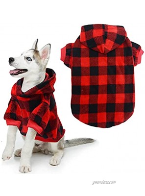 Plaid Dog Hoodie Pet Fleece Sweater Winter Coat with Hat for Small Medium Large Dogs Red and Black