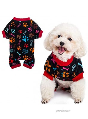 PUPTECK Soft Polar Fleece Dog Pajamas Adorable Puppy Clothes Jumpsuit Pjs Lightweight Cat Coat Pet Apparel Cute Paw Design