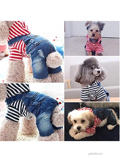 WEARTER Pet Dog Hoodies Clothes Outfits Red Striped Stylish Denim Jumpsuits Dog Jean Jacket Puppy Dog Coat for Small Medium Dogs Cats
