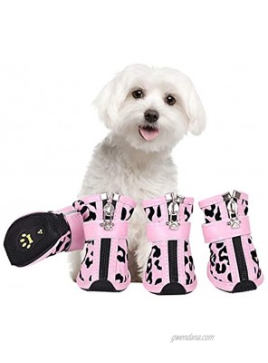 AOFITEE Dog Boots Waterproof Dog Shoes Cute Leopard Puppy Booties with Zipper & Non Slip Rugged Sole Durable Outdoor Pet Paw Protector for Running Hiking Walking