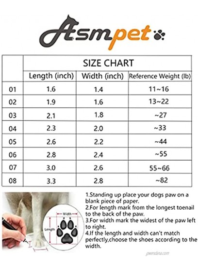 ASMPET Dog Boots Rugged Anti-Slip Sole Dog Boots Waterproof Dog Hiking Boots Paw Protector Dog Shoes for Hot Pavement Hardwood Floor Dog Booties for Small Medium and Large Dog 4Pcs 01-08