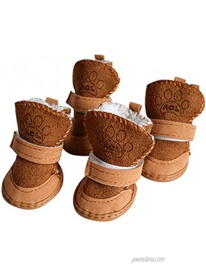 BESUNTEK Warm Winter Little Pet Dog Boots Skidproof Soft Snowman Anti-Slip Sole Paw Protectors Small Puppy Shoes 4PCS XS Brown