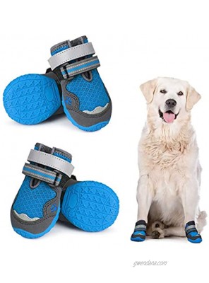 Breathable Dog Booties for Hot Pavement Dog Boots Mesh Dog Shoes Outdoor Paw Protectors with Reflective Adjustable Straps and Wear-Resisting Anti-Slip Soles Summer Pet Shoes for Medium to Large Dogs