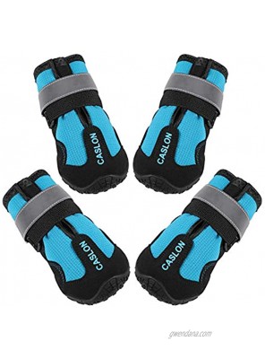 CASLON Dog Boots Waterproof Shoes for Dogs with Reflective Strips Rugged Anti-Slip Sole Breathable Dog Booties 4PCS