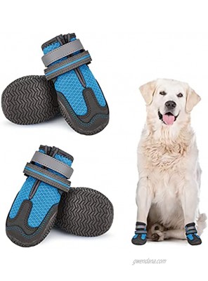 Dog Shoes for Hot Pavement Mesh Dog Boots with Rugged Anti-Slip Sole Summer Dog Booties Breathable Durable with Adjustable & Reflective Straps for Medium Large Dogs Hiking Jogging Backpack