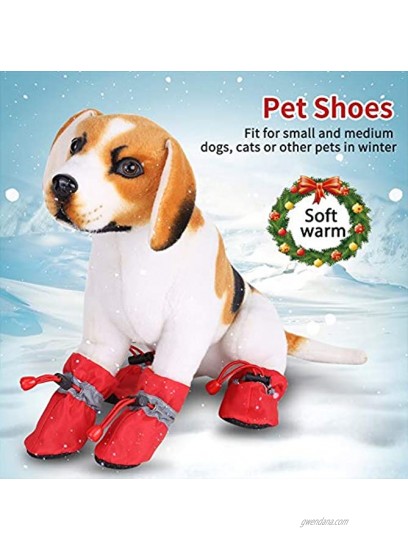 Fdit 4Pcs Dog Shoes Paw Protectors with Elastic Fastening Band Set Anti-Slip Sole Pet Dog Shoes Boots Waterproof Soft Cotton Padded Red #5
