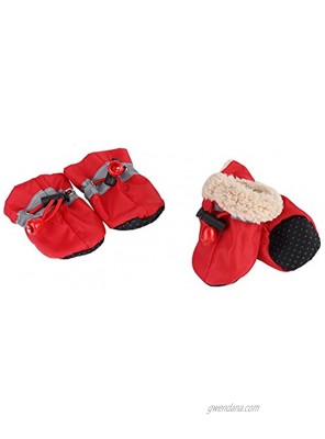Fdit 4Pcs Dog Shoes Paw Protectors with Elastic Fastening Band Set Anti-Slip Sole Pet Dog Shoes Boots Waterproof Soft Cotton Padded Red #5