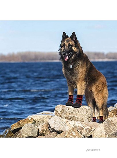 FLYSTAR Dog Shoes for Medium Large Dogs Waterproof Reflective Adjustable Winter Dog Boots Anti-Slip Rain Snow Outdoor Warm Dog Shoes Paw Protector for Running Hiking Walking,etc.