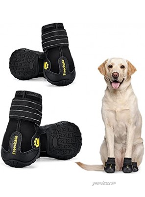 Freechase Dog Shoes for Large Dogs Dog Booties for Medium Dogs Dog Shoes for Hot Pavement Dog Snow Boots with Waterproof Non-Slip Soles Reflective Straps 4PCS