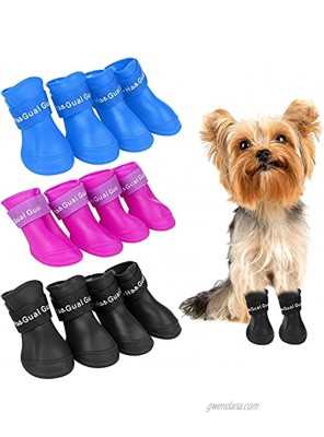 JETTINGBUY 12 Pieces Waterproof Dog Boots Shoes Silicone Dog Shoes Dog Rain Boots Non-Slip Pet Rain Shoes Pet Boots for Dogs Cats Pets 3 Sets 3 Colors