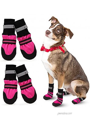 KOESON Reflective Outdoor Dog Boots Skid-Proof High-Ankle Dog Shoes for Medium & Large Breeds Soft Year-Round Paw Protector Pet Footwear with Adjustable Straps 4 PCS