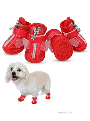 KOESON Small Dog Shoes for Hot Pavement Summer Mesh Dog Booties with Cute Wings Breathable Dog Boots Soft Non-Slip Puppy Footwear Pet Paw Protector for Small Breeds