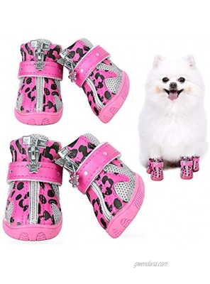 KOESON Small Dog Shoes Puppy Breathable Dog Boots Anti-Slip Mesh Booties for Doggie with Reflecitve Zipper Pet Shoes Year-Round Paw Protector with Adjustable Strap for Outdoor Activities