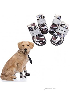 LETSQK Waterproof Dog Shoes Dog Boots with Reflective Straps Rugged Anti-Slip Sole Non-Slip Dog Booties for Small Medium Large Dogs and Puppies 4 PCS