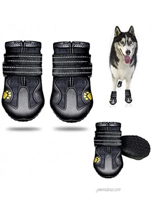 Monlida Protective Dog Boots,4 PCS Waterproof Dog Shoes with Adjustable Straps Reflective,Dog Shoes with Wear-Resistant and Rugged Anti-Slip Sole for Small Medium Large Dogs