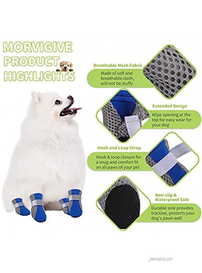 MORVIGIVE Breathable Mesh Dog Boots Adjustable Dog Shoes with Rugged Nonslip Sole & Reflective Strap Lightweight Outdoor Puppy Booties Pet Paw Protector for Small Medium Dogs