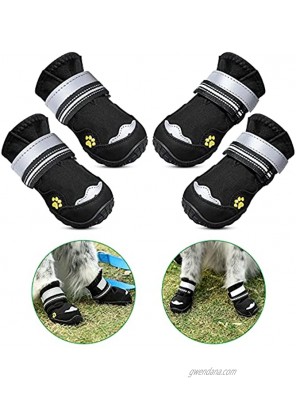 Petbank Dog Shoes Dog Boots Paw Protectors for Dogs Rugged Anti-Slip Sole Dog Boots for Small Dogs with Reflective Strips Dog Protector Boots Black 4PCS