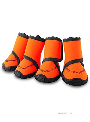 Petbobi Waterproof Dog Shoes Fluorescent Orange Dog Boots Adjustable Straps and Rugged Anti-Slip Sole Paw Protectors for All Weather Comfortable Easy to Wear Suitable for Small Medium Large Dogs