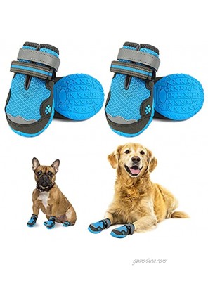 Rypet Dog Boots for Hot Pavement Shoes for Medium Large Dogs Breathable Mesh Dog Summer Shoes with Reflective Strips Rugged Anti-Slip Sole Blue 4PCS