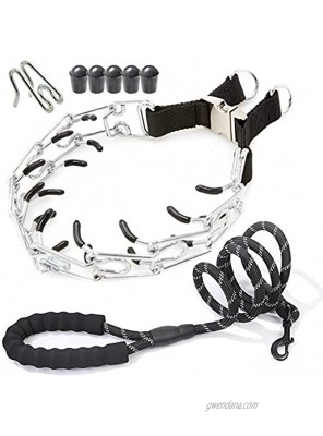 DEYACE Pinch Collars for Large Dogs Heavy Duty Dog Leash and Prong Collar Set Dog No Pull Training Choker Collar
