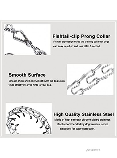 Dog Prong Collar Dog Pinch Training Collar with Quick Release Clip Adjustable Stainless Steel Links with Rubber Tips Choke Collar for Small Medium Large Dogs