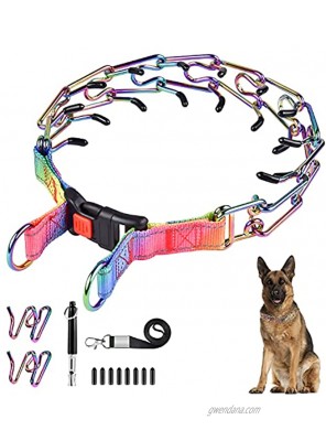 Dog Prong Training Collar ivienx Choke Pinch Collar for Dogs [2 Extra Links][Dog Whistle] with Quick Release Snap Buckle and Rubber Caps No Pull Dog Collar for Small Medium Large Breed Dogs