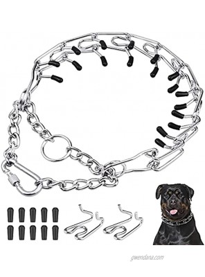 Meetory Dog Prong Collar Stainless Steel Dog Choke Pinch Training Collar,Adjustable Links with Rubber Tips,Quick Release Locking Carabiner for Small Medium Dogs Extra with10 Rubber Tips and 2 Links