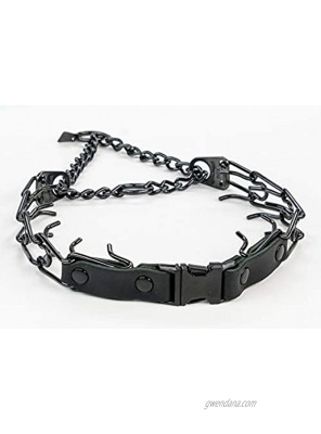 Quick Release Dog Training Prong Collar Black Stainless Steel No Pull Pinch Collar with Easy Buckle Release Unique Tactical Look and Snuggly Fit for Medium Large Pet Dogs