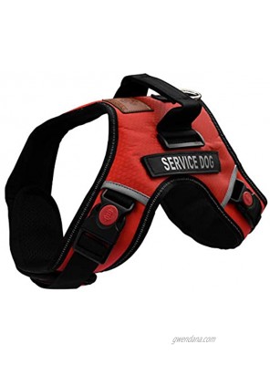 ALBCORP Service Dog Vest Harness -Reflective- Woven Nylon Neoprene Handle Adjustable Straps Comfy Mesh Padding and 2 Hook and Loop Removable Patches. Red Black Blue