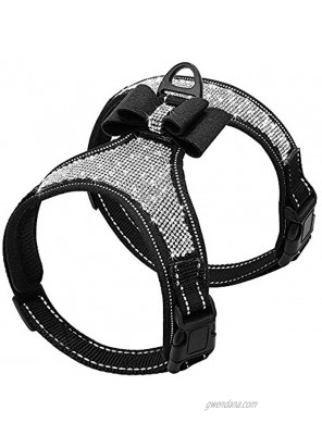 Beirui Rhinestone Dog Harness Reflective Bling Nylon Dog Vest with Sparkly Bow Tie for Small Medium Large Dogs Walking,Party and Wedding,Black,S