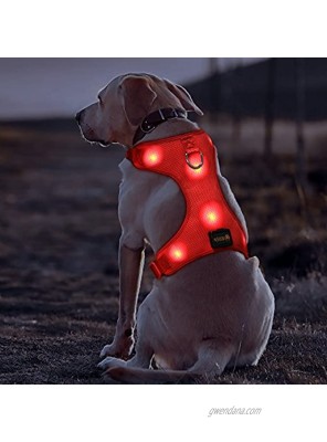 Bseen LED Dog Harness USB Rechargeable Soft Mesh Vest Reflective LED Pets Walking Accessory with Adjustable Belt Padded Lightweight Collar for Large Dogs Large Red